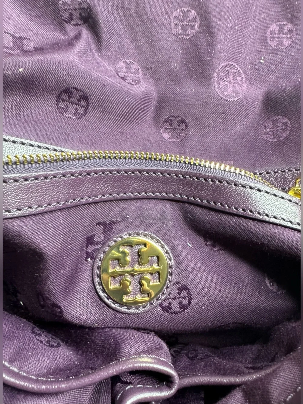 Tory Burch Natalie Patchwork Purple suede Colorblock Leather Shoulder Bag